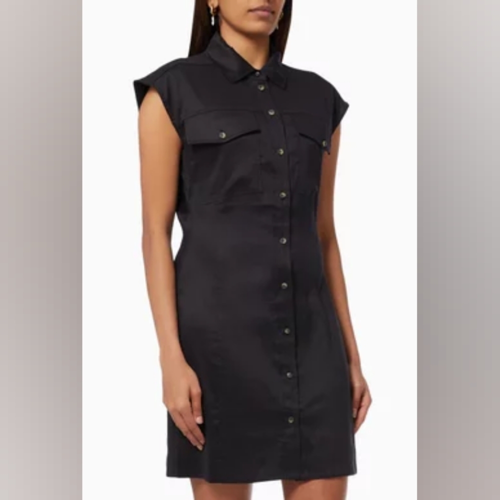 Frame Arie Shirt Dress in Linen in Black